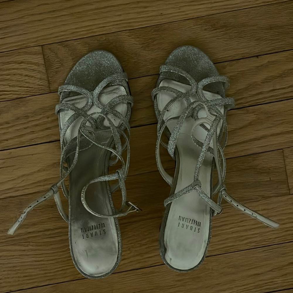 Stuart Weitzman silver high heel shoes